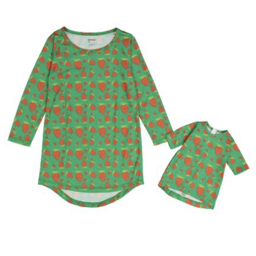 NWT Leveret Girls Green Strawberry Print Nightgown Size 8